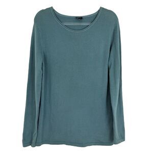 EILEEN FISHER Knit Cotton Stretch Top S Teal Blue Long Sleeve Casual EUC B48